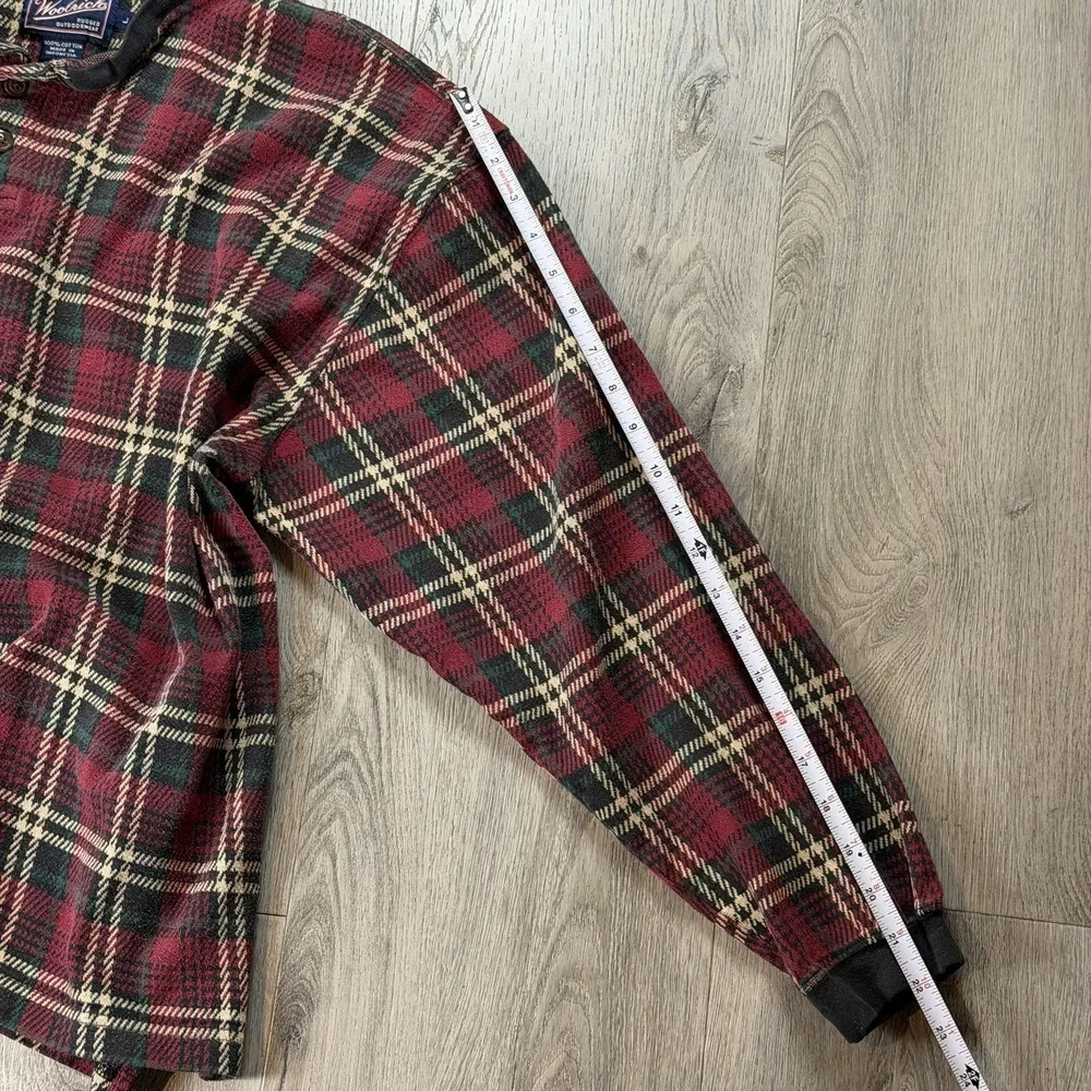 Vintage Woolrich Sweater‎ Mens Large Red Plaid Flannel Henley Rugged Outdoorwear